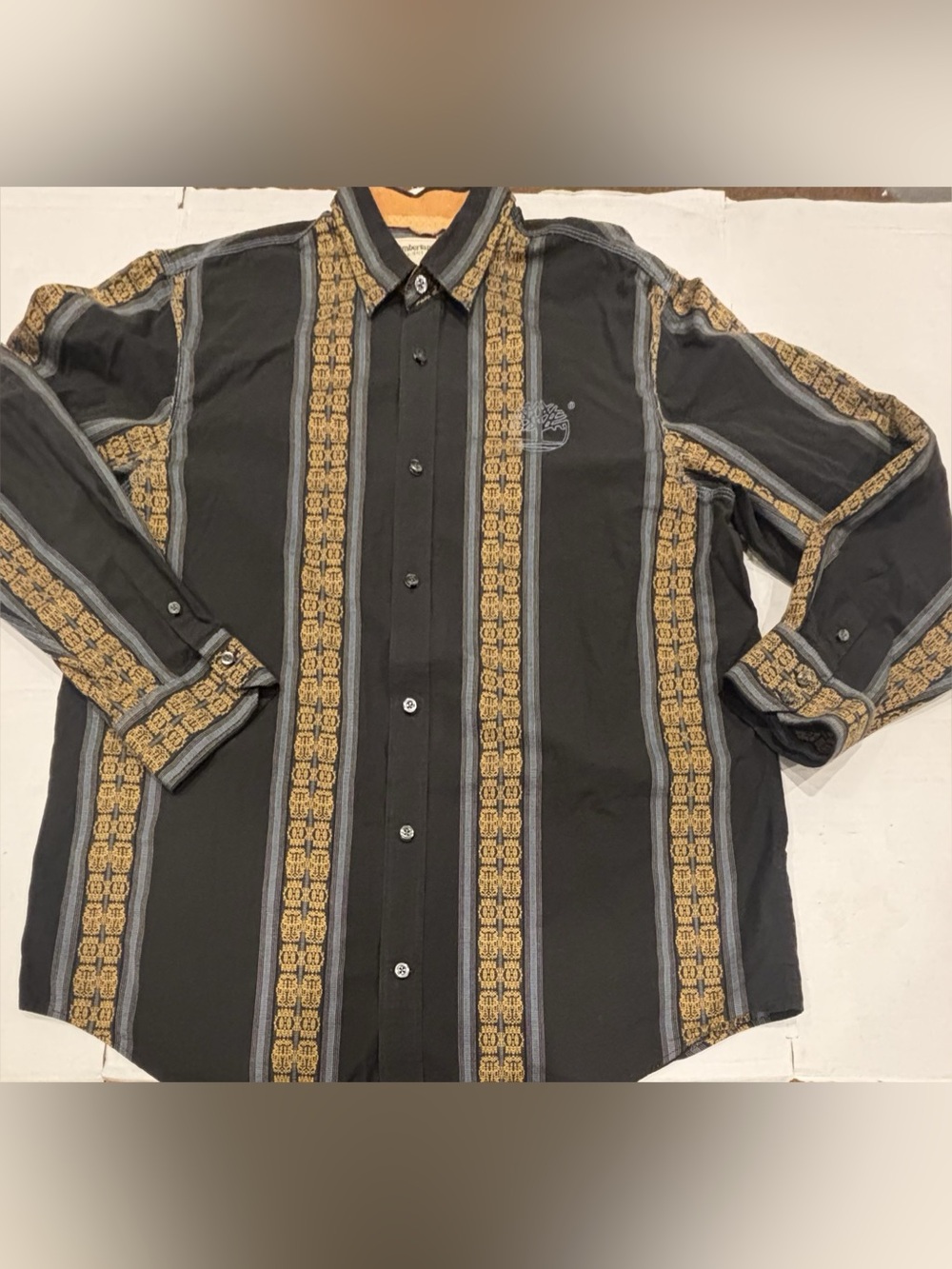 Timberland Men's Black & Gold Pattern Button-Up Shirt